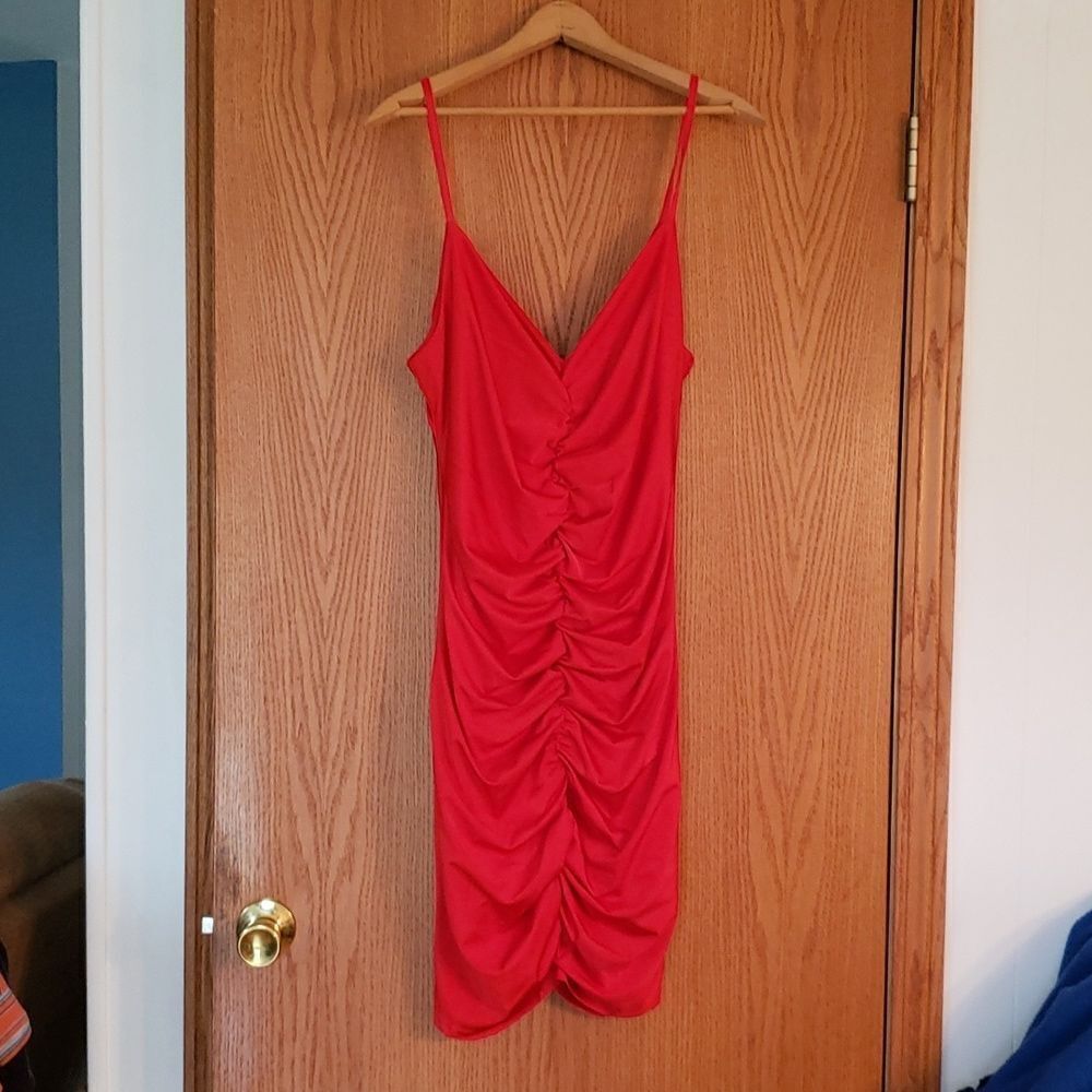 EUC Shein Ruched Bodycon Dress - Bright Red - Sz Tall XL